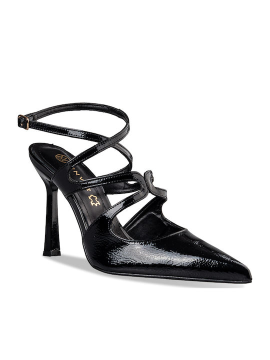 Envie Shoes Lackleder Pumps mit Stiletto Absatz und Riemen Schwarz Envie Shoes