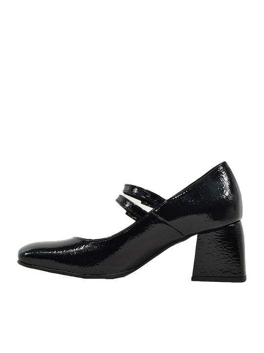 Patent Leather Black Heels with Strap