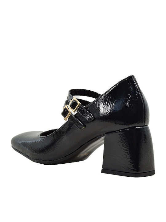 Patent Leather Black Heels with Strap