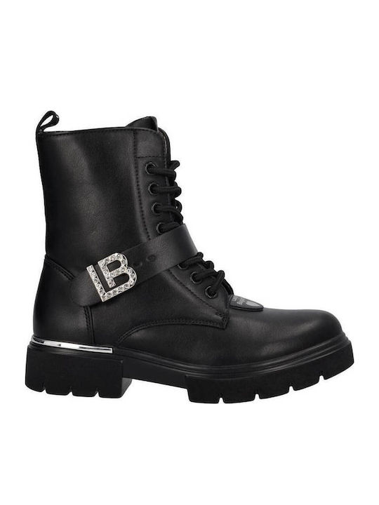 Leather Kids Boots with Laces Black