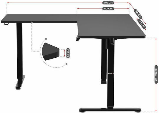 Birou De Jocuri Electric Din Lemn Negru Cu Picioare Metalice Și Înălțime Reglabilă 160x60cm