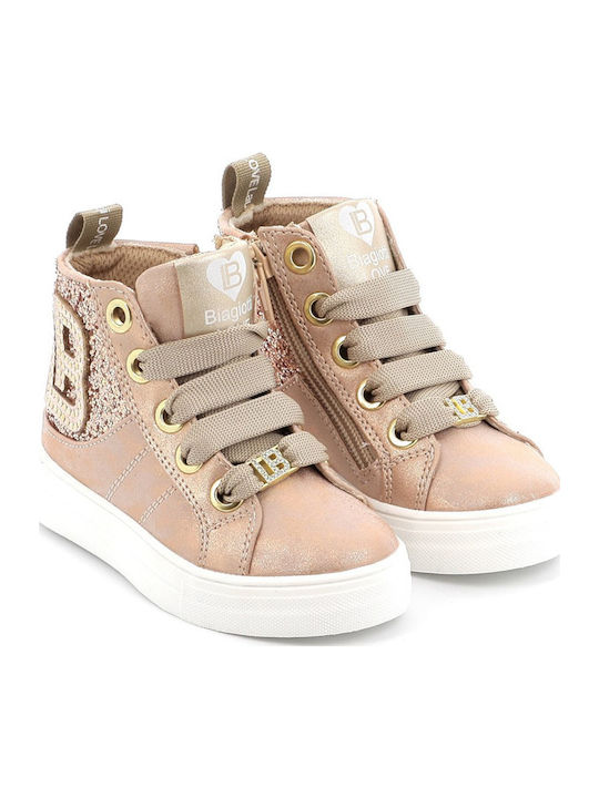 Lederne Kinderstiefeletten mit Reißverschluss Rose Gold