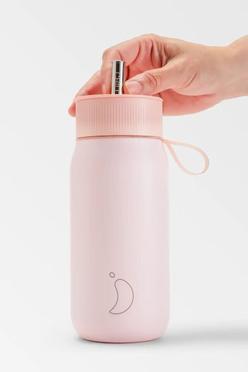 Chilly's Series 2 Switch Glass Thermos Bottle Stainless Steel BPA Free 750ml Blush Pink With Straw