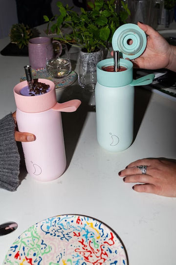 Chilly's Series 2 Switch Glass Thermos Stainless Steel BPA Free 750ml Lichen Green with Straw
