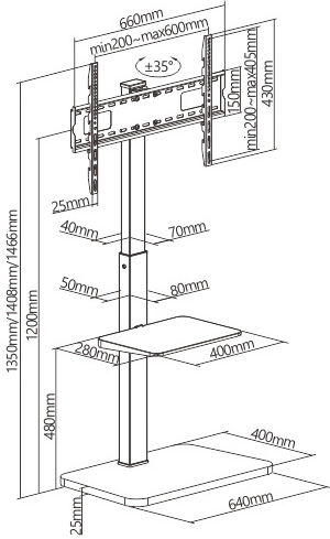 Brateck FS32-46 Βάση Τηλεόρασης Δαπέδου έως 75" και 40kg Μαύρο