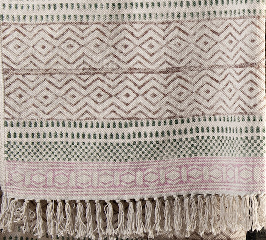 Zaros Block Print Rug Rectangular Cotton Pink/green