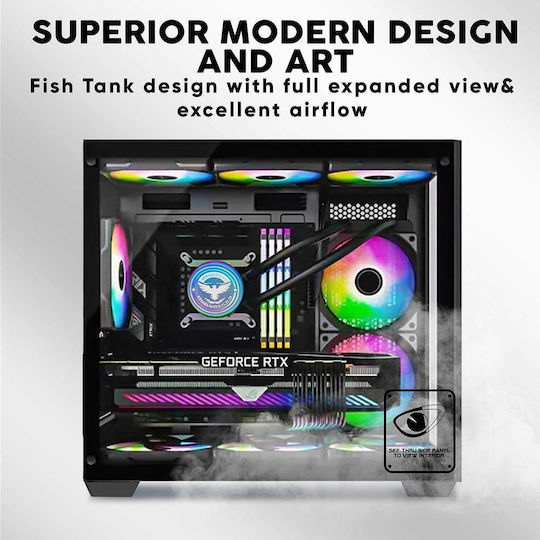 Armaggeddon TESSARAXX Core 12 Air Gaming Midi Tower Κουτί Υπολογιστή με Πλαϊνό Παράθυρο και RGB Φωτισμό Λευκό