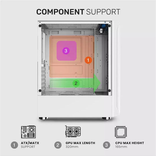 Armaggeddon Tritron 2 Gaming Midi Tower Κουτί Υπολογιστή με Πλαϊνό Παράθυρο και RGB Φωτισμό Λευκό