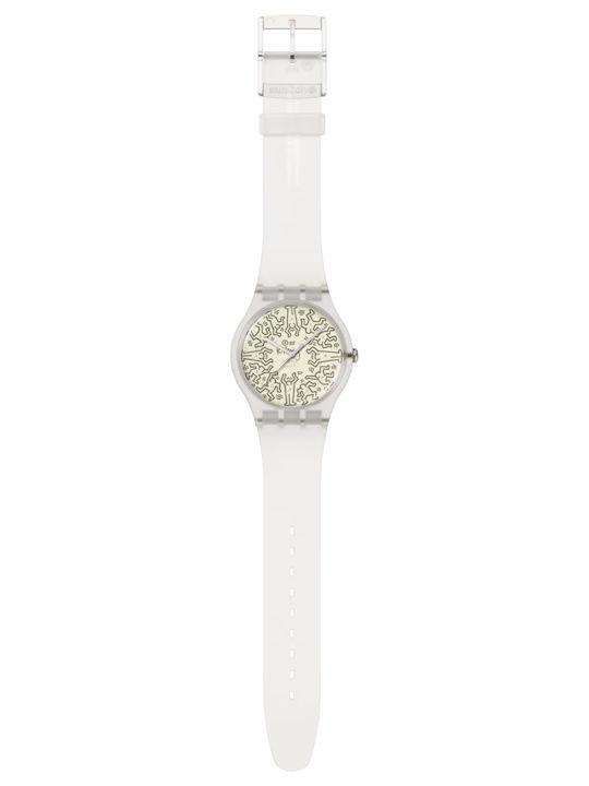 Swatch Keith Haring From The Archive Γυναικείο Ρολόι 41mm Μπαταρίας με Λευκό Καουτσούκ Λουράκι