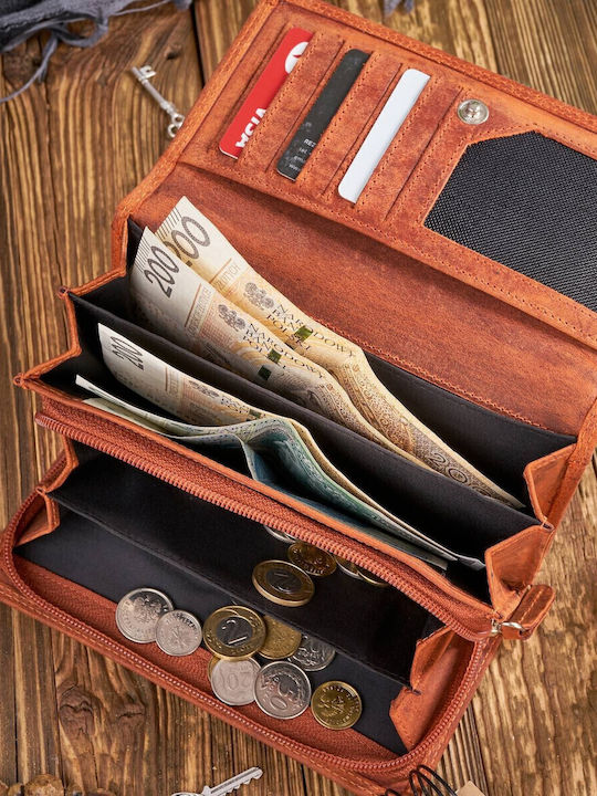 Leather Women's Wallet Classic Keychain Orange