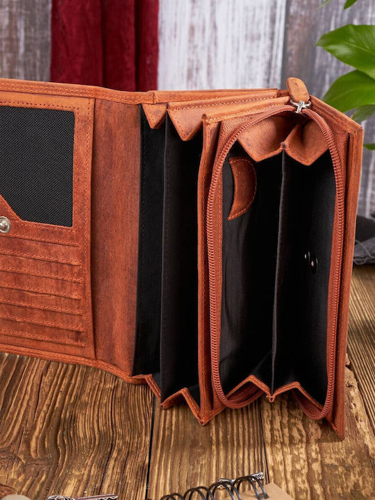 Leather Women's Wallet Classic Keychain Orange