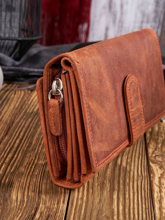 Leather Women's Wallet Classic Keychain Orange