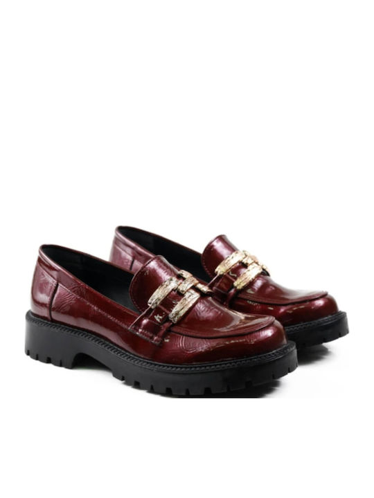 Lackleder Damen Loafers in Burgundisch Farbe