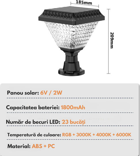 Stâlpi de Lumină Solară pentru Grădină Garduri Led 6 Culori Rgb 3 Moduri de Iluminare Neutru Cald Rece Rezistent la Apă Rezistent la Intemperii Ip65 Panou Fotovoltaic de Înaltă Eficiență Iluminare