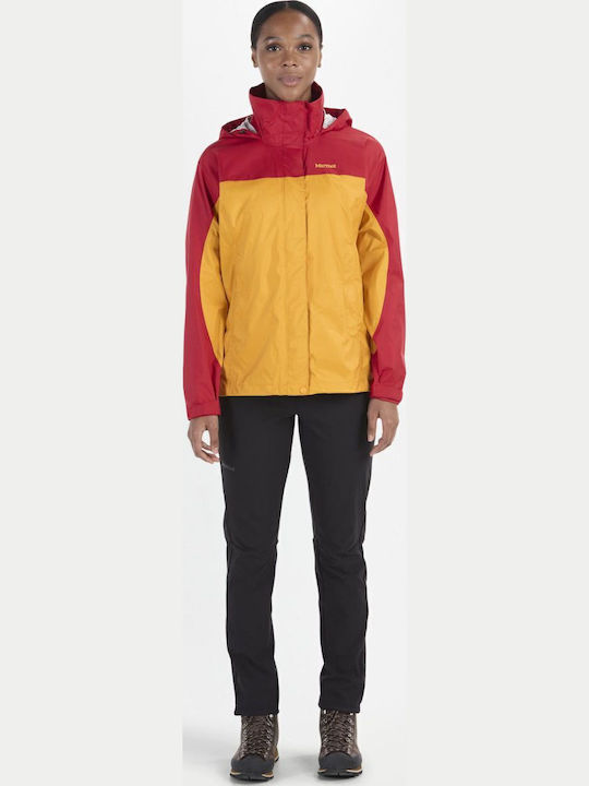 Precip Eco Women's Short Lifestyle Jacket Waterproof for Winter with Hood Golden Sun, Team Red