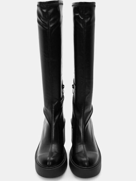 Synthetic Leather High Heel Women's Boots with Zipper Black
