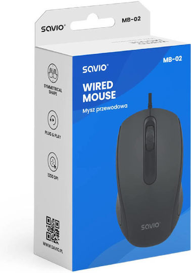 Savio MB-02 Cu fir Mouse Negru