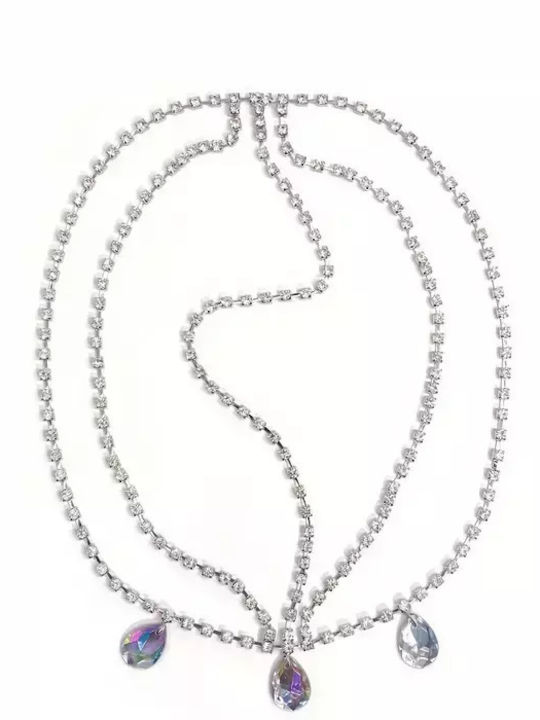 Multilayered Forehead Chain With Rhinestones Silver