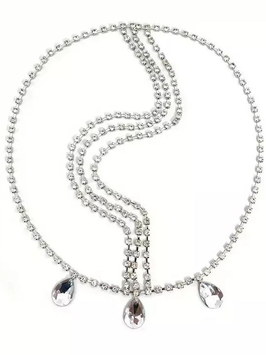 Multilayered Forehead Chain With Rhinestones Silver