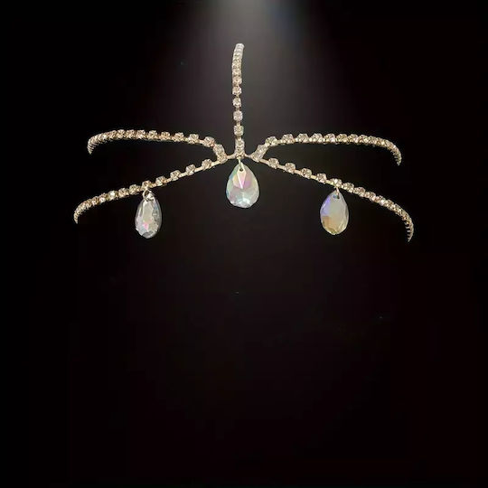 Multilayered Forehead Chain With Rhinestones Silver