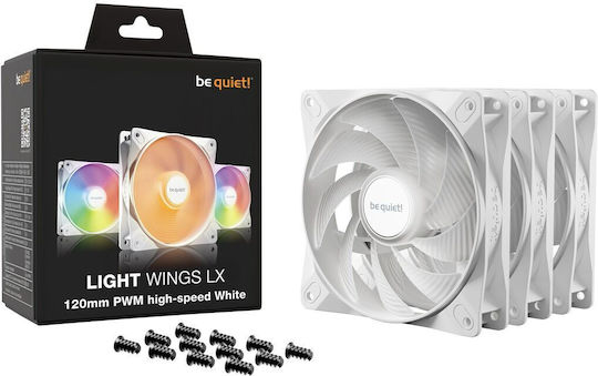 Be Quiet Light Wings LX Case Fan 120mm with ARGB Lighting and Connection 3-Pin / 4-Pin PWM 3pcs White