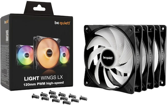 Be Quiet Light Wings LX HS Case Fan 120mm (2100rpm / 61.8cfm) with ARGB Lighting and 3-Pin / 4-Pin PWM Connection 3pcs