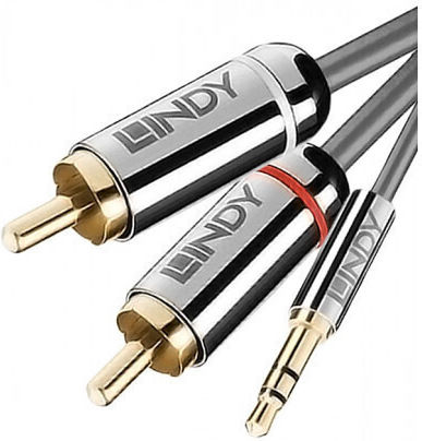Lindy Lindy 3.5mm Male Audio Cable - 2x RCA Male Silver 0.5m with Gold Plated Terminals