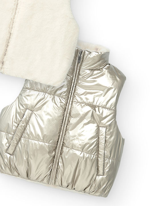 Kids' Casual Jacket Sleeveless Short Double Sided Silver