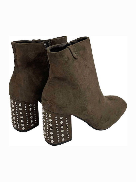 Suede Women's Ankle Boots with High Heel Brown