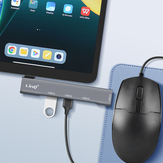 Linq USB-C Hub Adapter MacBook 4x USB 3.0 5Gbps OTG Silver
