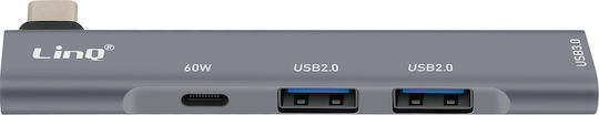 Linq 4-in-1 USB C Hub USB C 60W Charger 3 USB 3.0 2 USB 2.0 Ports Silver