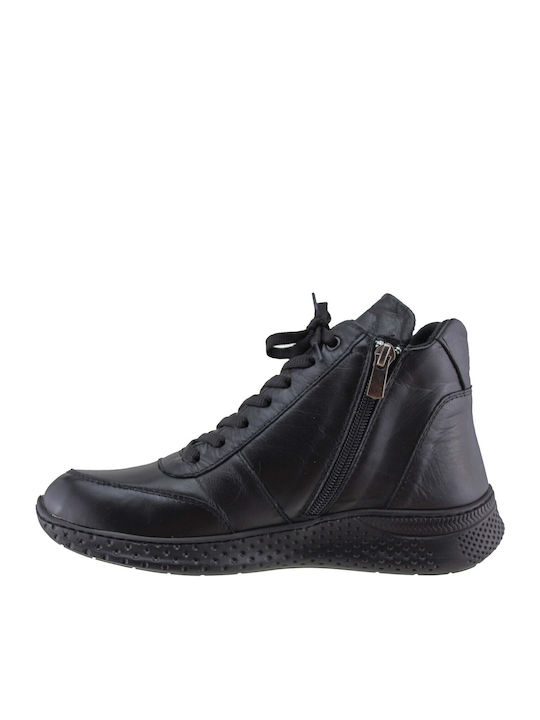 Leather Women's Ankle Boots Platform Black