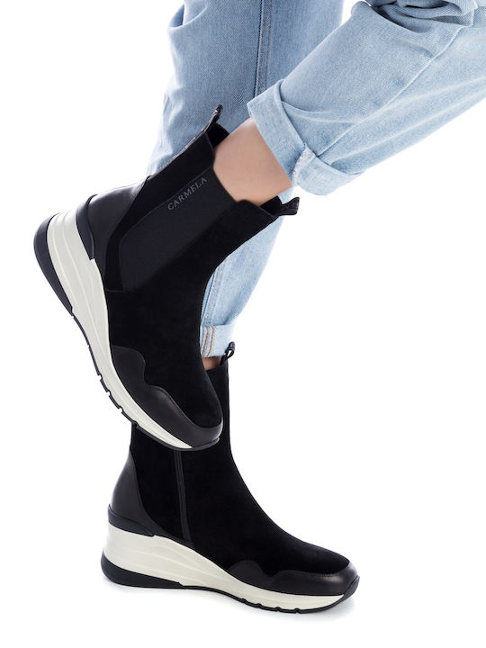 Leder Stiefeletten Damen Schwarz