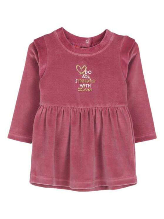 Love Rochie pentru Copii Mânecă lungă Catifea Pink