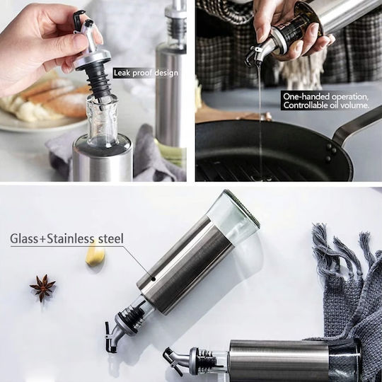 Dispenser de Ulei și Oțet Pufo Taste din Sticlă 300 Ml Argintiu