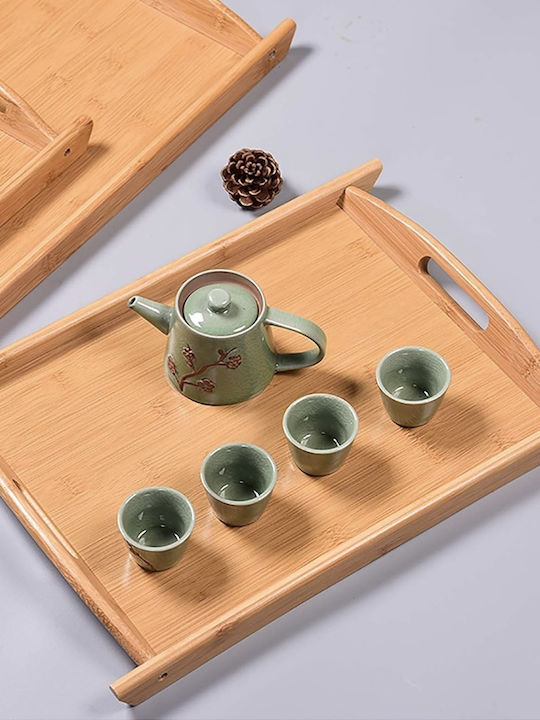Bamboo Wooden Serving Tray Handles 44 Cm Brown