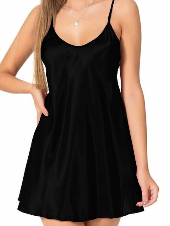 Primoda Satin,σατεν Damen Nachthemd Black