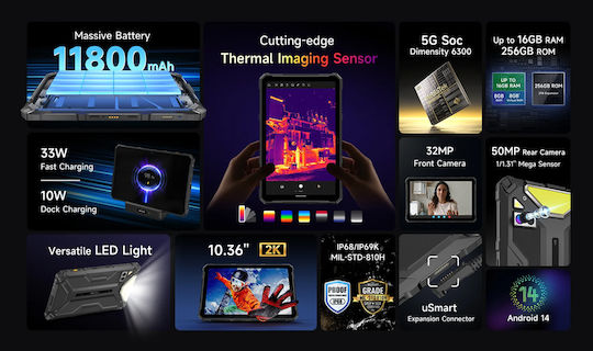 Ulefone Armor Pad 4 Ultra Thermal 5G 10.36" Tablet (8GB/256GB) Μαύρο