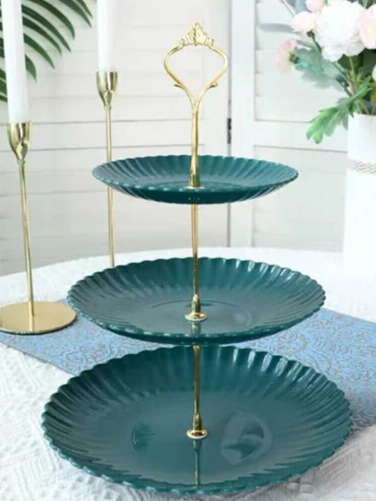 Pufo Candy 3-tiered Fruit Stand Cakes Pastries Fruits Appetizers Metal Handle Green