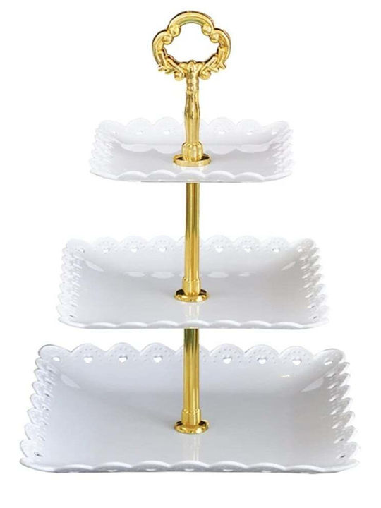 Square 3-tier Fruit Stand Pufo Sweets Cakes Pastries Fruits Appetizers 34 X 24 Cm White