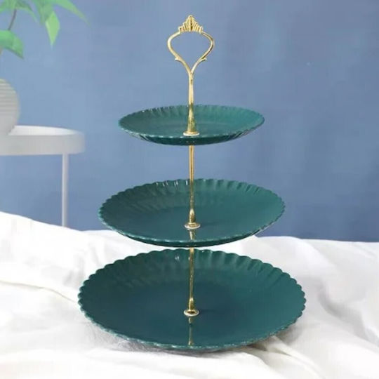 Pufo Candy 3-tiered Fruit Stand Cakes Pastries Fruits Appetizers Metal Handle Green