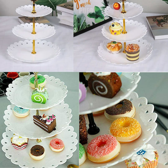 Suporturi și Tava Pentru Turn De Desert Puffo Cookies 3 Niveluri Stand Pentru Fructe Prăjituri Deserturi Fructe Aperitive 34 X 27 Cm Alb