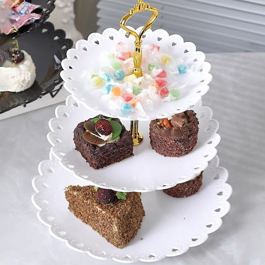 Suporturi și Tava Pentru Turn De Desert Puffo Cookies 3 Niveluri Stand Pentru Fructe Prăjituri Deserturi Fructe Aperitive 34 X 27 Cm Alb