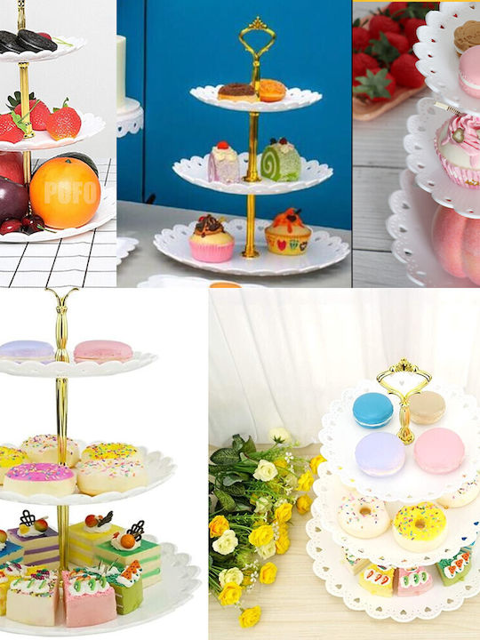 3-tiered Puffo Cookies Fruit Stand Cakes Desserts Fruits Appetizers 34 X 27 Cm White