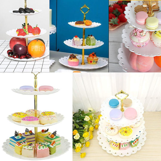 Suporturi și Tava Pentru Turn De Desert Puffo Cookies 3 Niveluri Stand Pentru Fructe Prăjituri Deserturi Fructe Aperitive 34 X 27 Cm Alb
