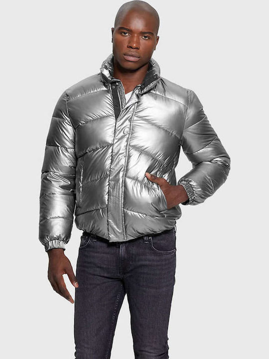 Guess Μπουφάν Puffer Ασημί