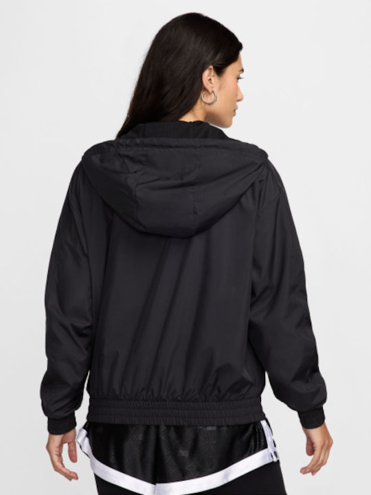 Women's Sports Jacket Windproof for Spring or Autumn with Hood Black