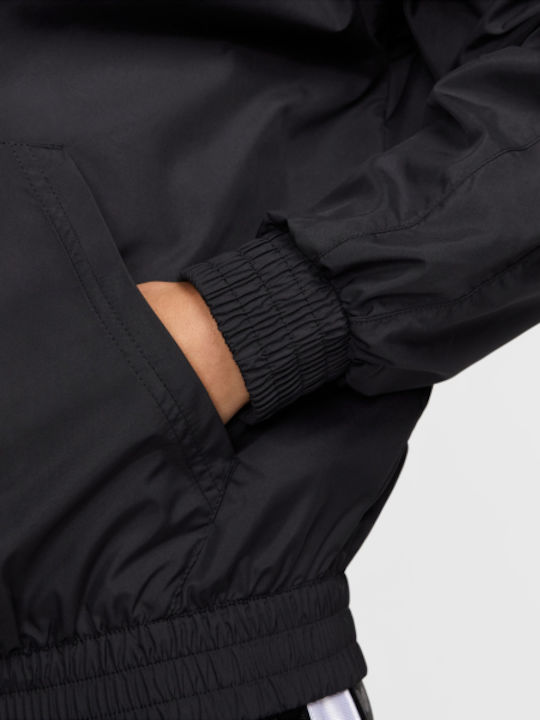Women's Sports Jacket Windproof for Spring or Autumn with Hood Black