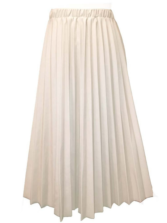 Leather Pleated Maxi Skirt Heather Beige