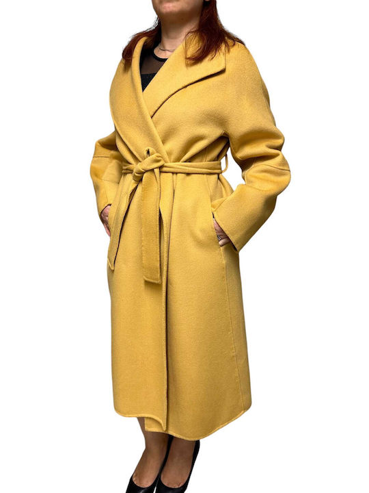 VITTORIA B. Women's Wool Coat with Belt MUSTAARDI